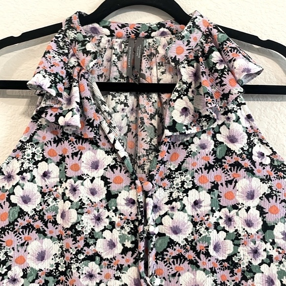 Anthropologie Women Tank Top Medium Black & Pink Chalmers Floral Cottagecore - Picture 7 of 16